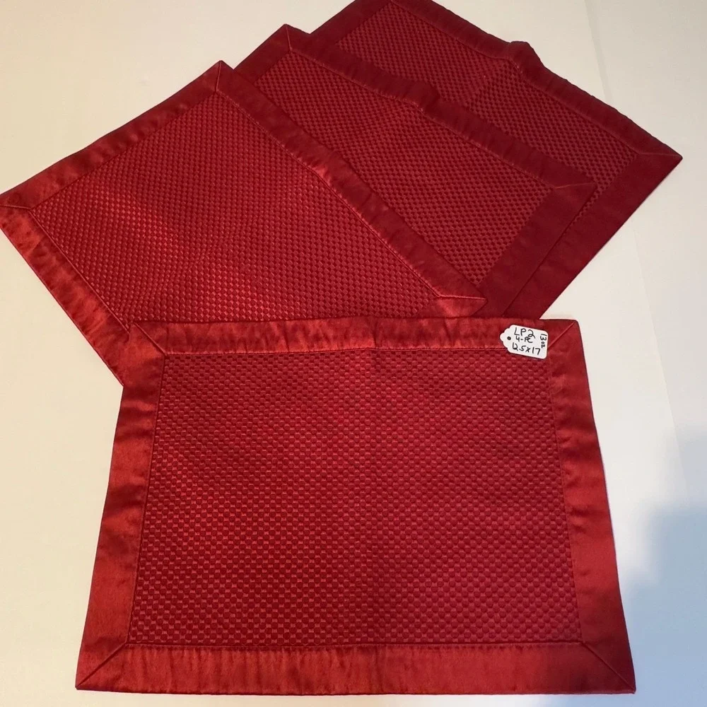 Set of 4 Red Woven Placemats with Satin Trim Rectangular 12.5x17 Table Mats